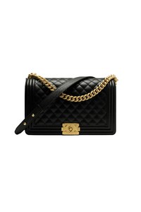 Black Quilted Lambskin Boy Bag Aged Gold Hardware