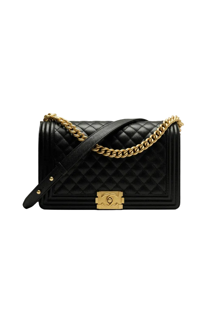 Black Quilted Lambskin Boy Bag Aged Gold Hardware