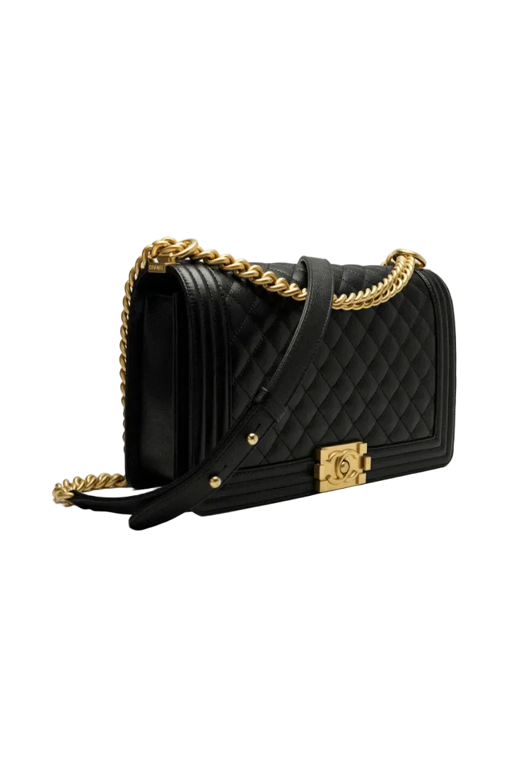 Black Quilted Lambskin Boy Bag Aged Gold Hardware