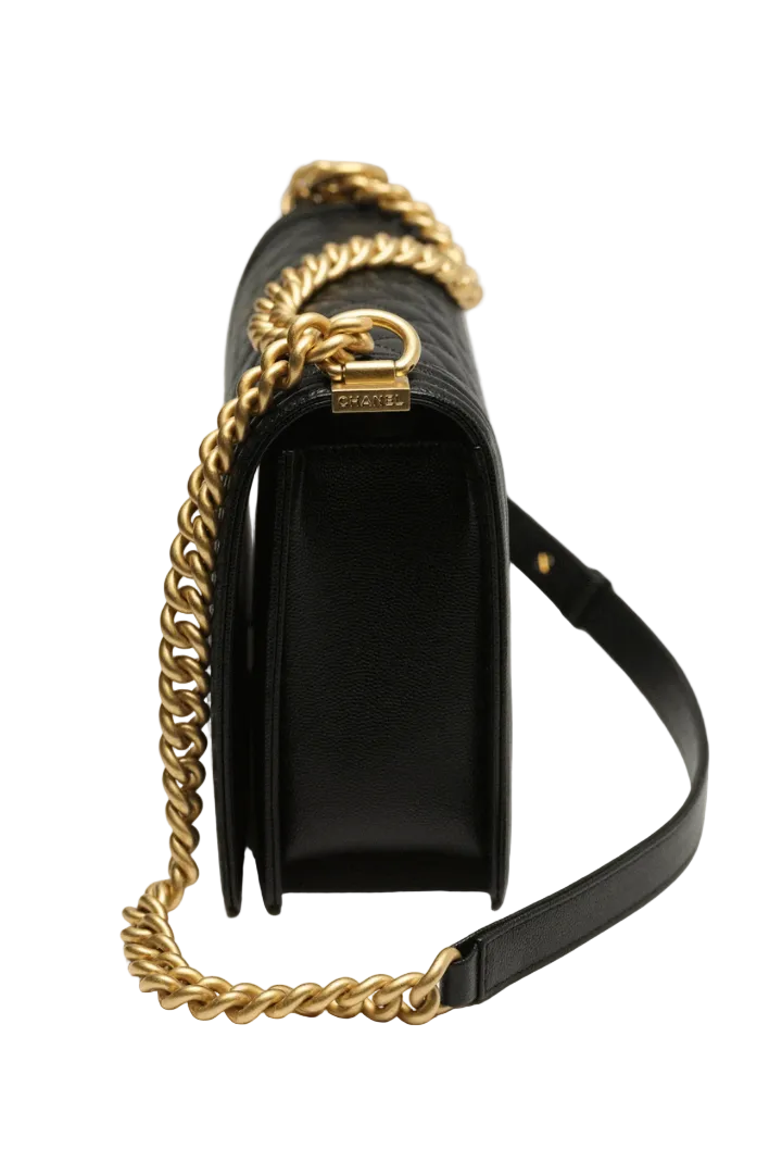 Black Quilted Lambskin Boy Bag Aged Gold Hardware