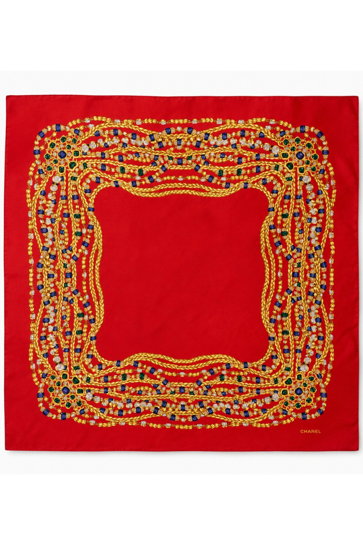 Vintage Jewelry Chain Print Scarf Red