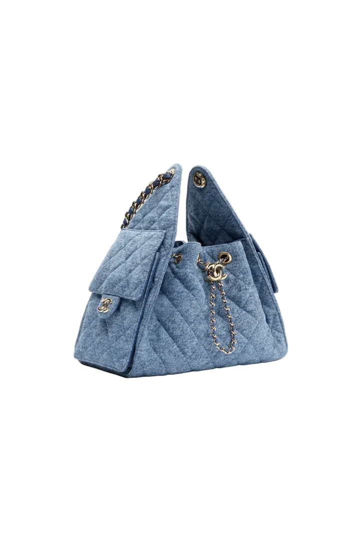 25 Small Handbag Washed Denim & Gold-Tone Metal  Blue