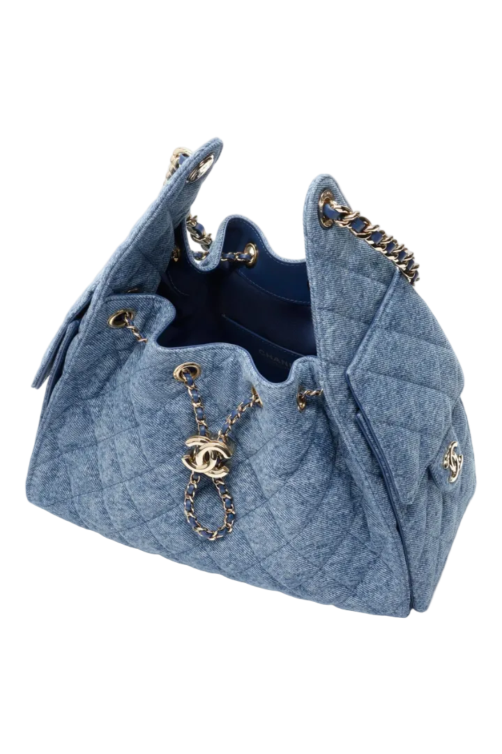 25 Small Handbag Washed Denim & Gold-Tone Metal  Blue