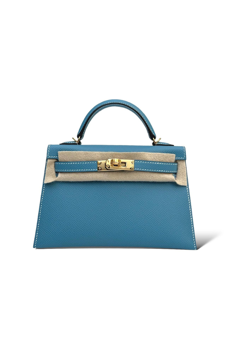 (New)  Mini Kelly Blue Jean Gold Hardware