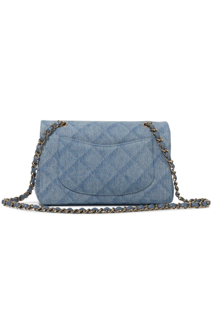 Blue Quilted Denim Small Timeless Classic Double Flap Bag Gold Hardware