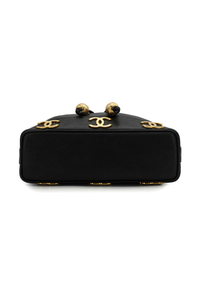 Vintage Chanel Triple Coco Drawstring Chain Shoulder Bag Black Caviar Skin Gold Hardware