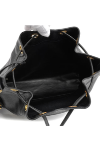 Vintage Chanel Triple Coco Drawstring Chain Shoulder Bag Black Caviar Skin Gold Hardware