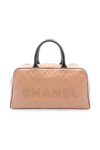 Quilted Grained Calfskin Bowler Large Brown Leather Top Handle Bag