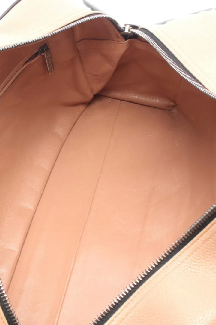 Quilted Grained Calfskin Bowler Large Brown Leather Top Handle Bag