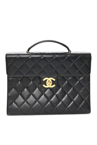 Lambskin Quilted Briefcase Laptop Bag Black