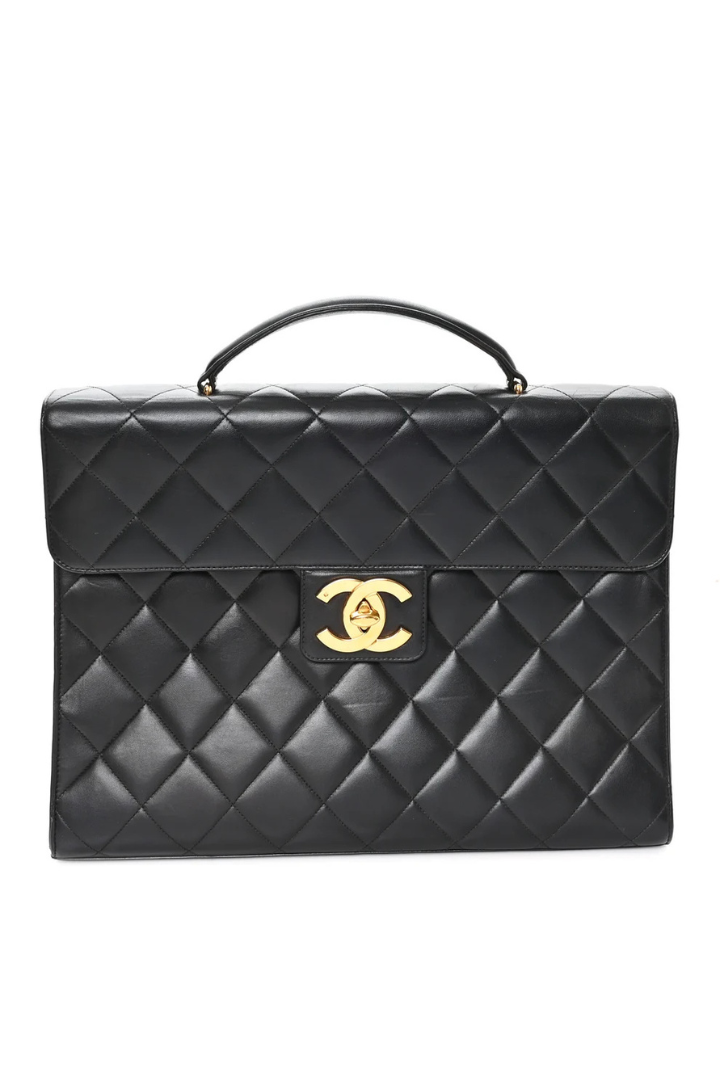 Lambskin Quilted Briefcase Laptop Bag Black