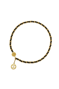 Vintage Chanel Chain Belt COCO Mark Gold Black Leather