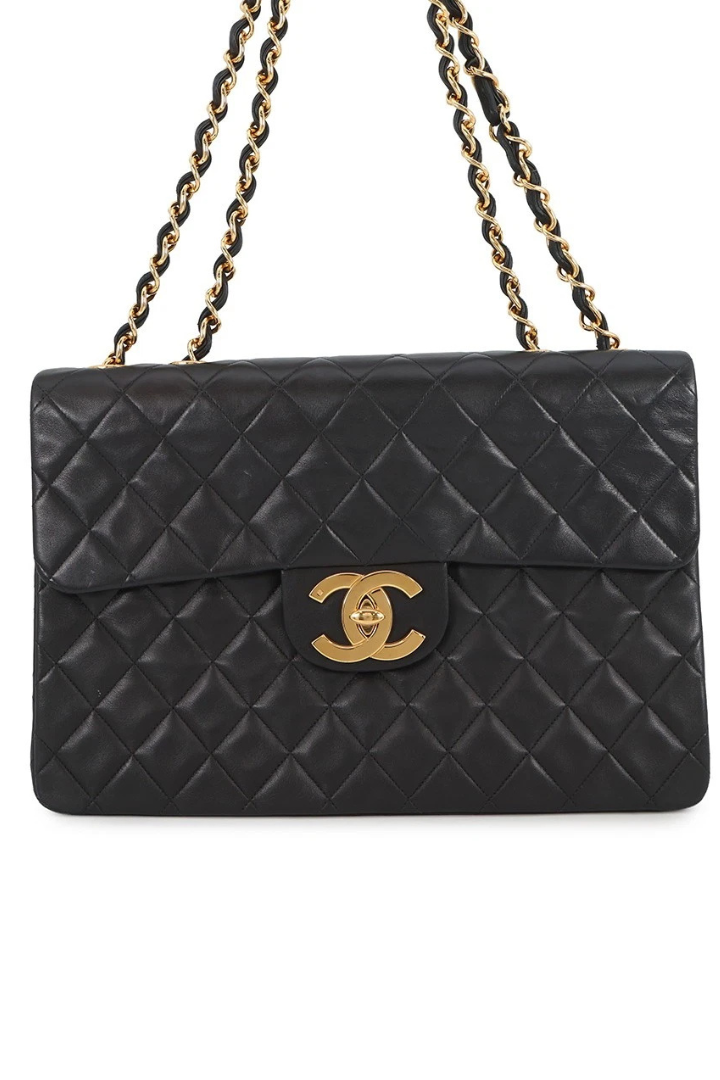 Black Quilted Lambskin Maxi Jumbo Vintage Classic Flap Bag