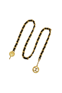 Vintage Chanel Chain Belt COCO Mark Gold Black Leather