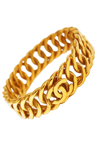 Vintage Chanel Heavy Gilt Curb Chain Bracelet with Three "CC" Logos, Signed