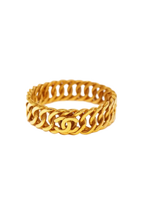 Vintage Chanel Heavy Gilt Curb Chain Bracelet with Three "CC" Logos, Signed