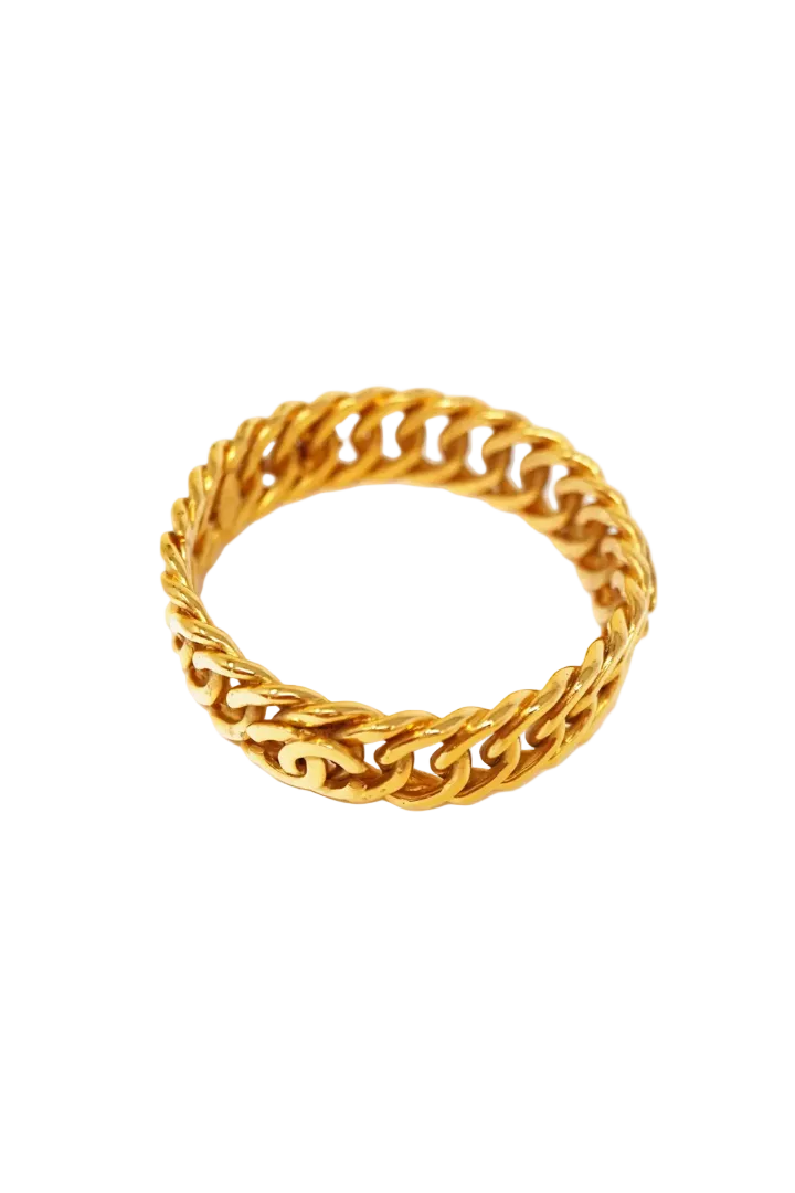 Vintage Chanel Heavy Gilt Curb Chain Bracelet with Three "CC" Logos, Signed