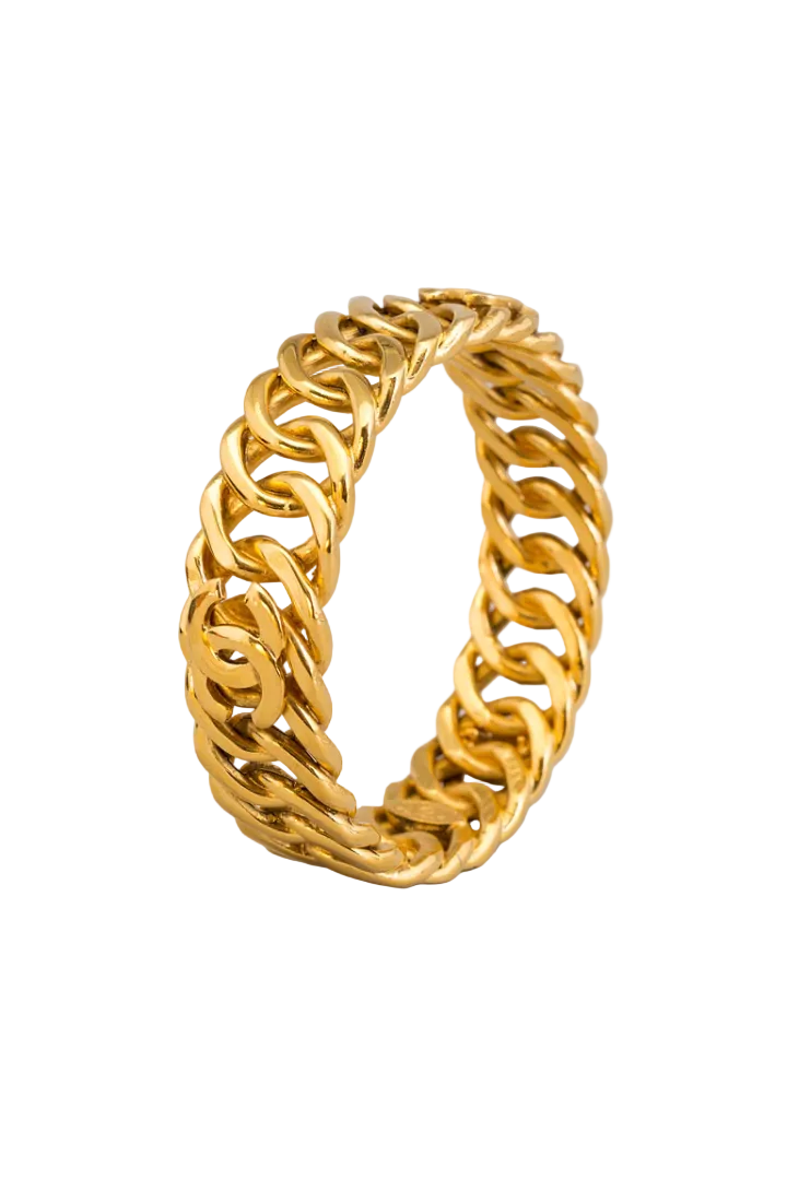 Vintage Chanel Heavy Gilt Curb Chain Bracelet with Three "CC" Logos, Signed