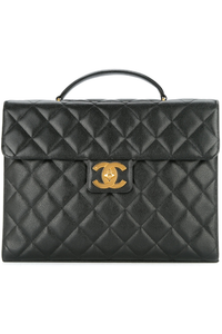 Vintage CC Quilted Flap Black Caviar Leather Briefcase Bag