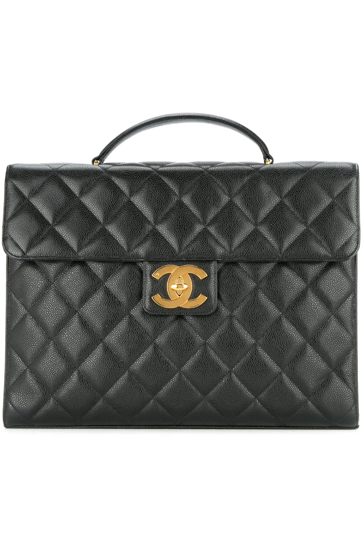 Vintage CC Quilted Flap Black Caviar Leather Briefcase Bag