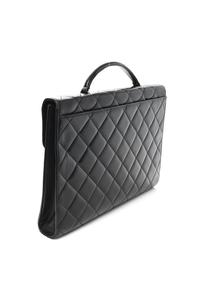 Lambskin Quilted Briefcase Laptop Bag Black