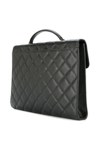 Vintage CC Quilted Flap Black Caviar Leather Briefcase Bag