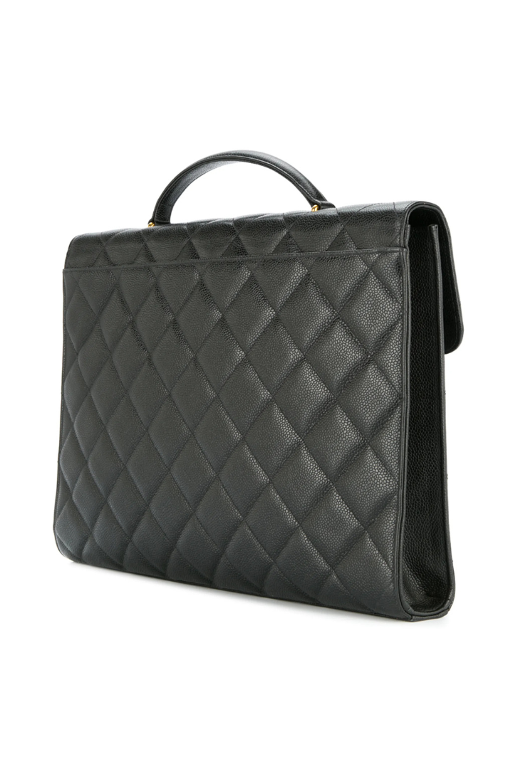Vintage CC Quilted Flap Black Caviar Leather Briefcase Bag