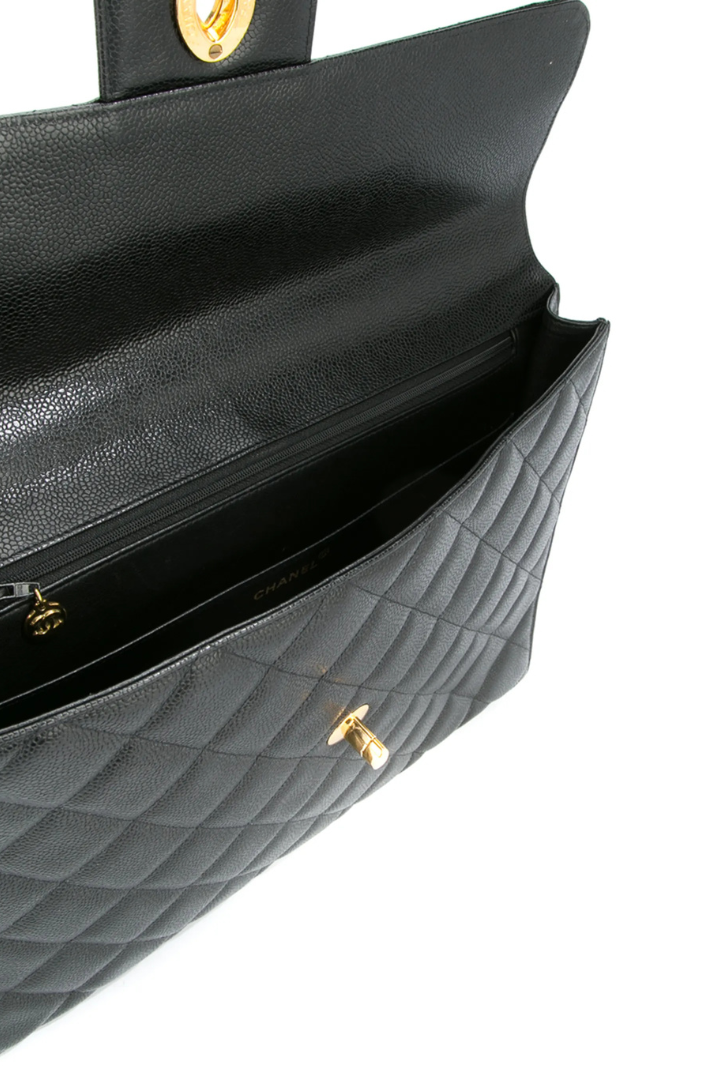 Vintage CC Quilted Flap Black Caviar Leather Briefcase Bag