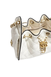 25 Mini Handbag Braided Raffia Calfskin & Gold Tone Metal