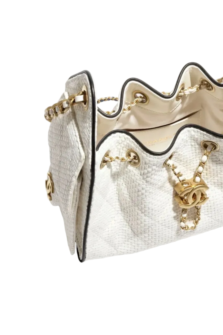 25 Mini Handbag Braided Raffia Calfskin & Gold Tone Metal