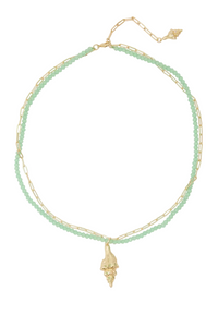 Noir Shell Metal Pendant Green Necklace