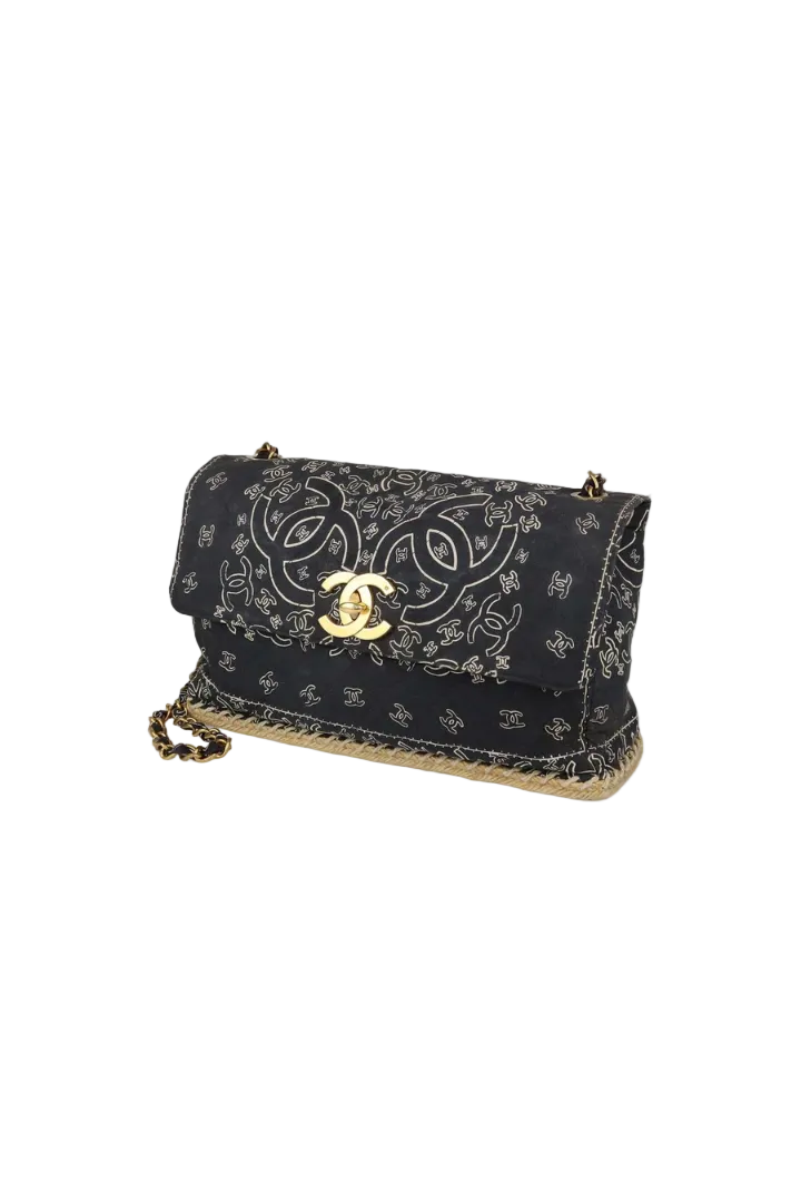 Black Quilted Fabric Vintage Bandana Flap Bag