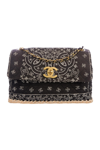 Black Quilted Fabric Vintage Bandana Flap Bag
