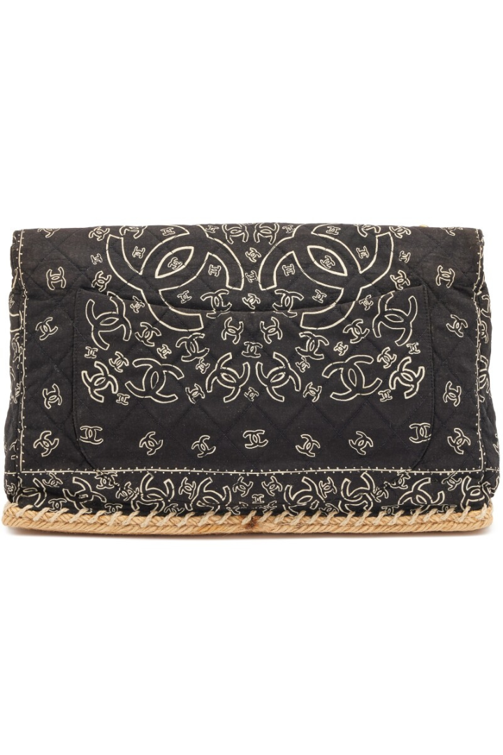 Black Quilted Fabric Vintage Bandana Flap Bag