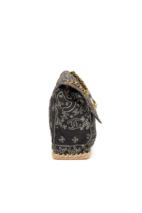 Black Quilted Fabric Vintage Bandana Flap Bag