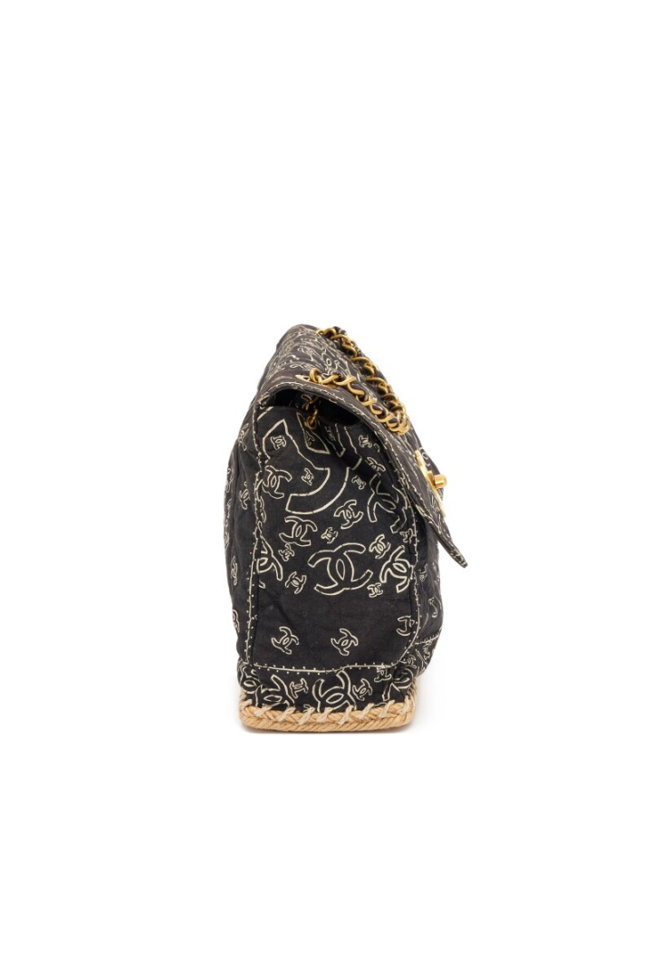 Black Quilted Fabric Vintage Bandana Flap Bag