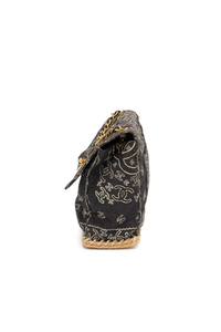 Black Quilted Fabric Vintage Bandana Flap Bag