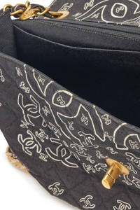 Black Quilted Fabric Vintage Bandana Flap Bag