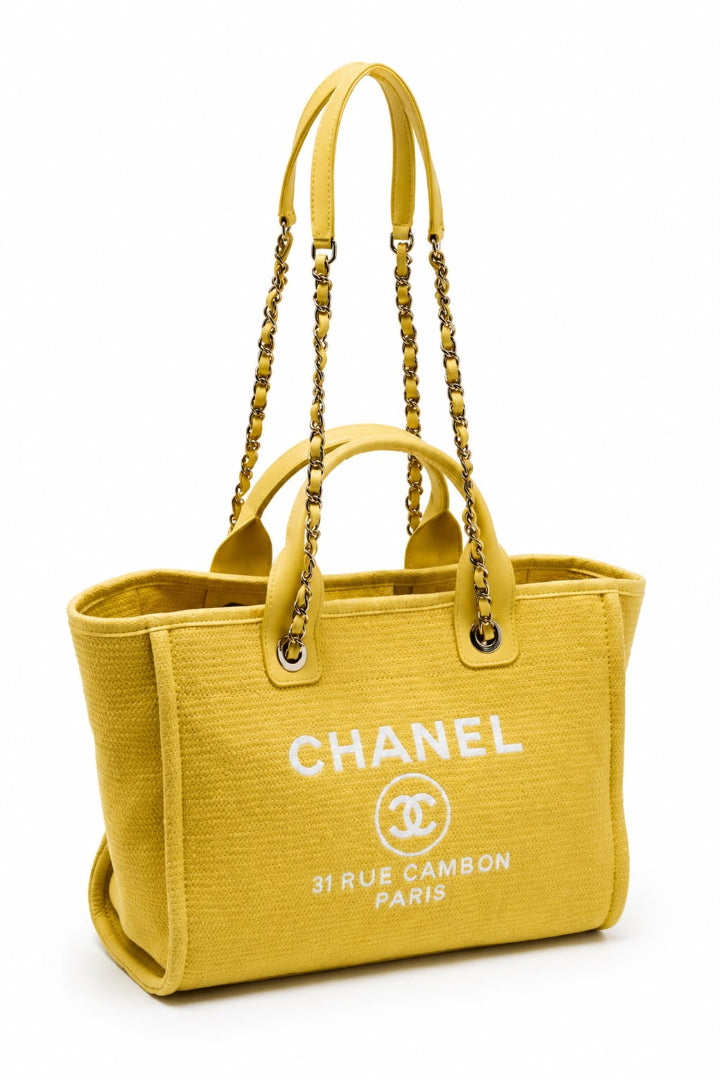 Yellow Canvas and Leather Small Deauville Shopper Tote
