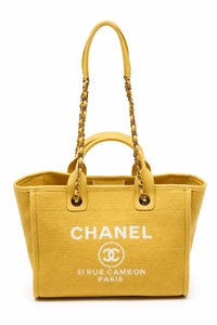Yellow Canvas and Leather Small Deauville Shopper Tote