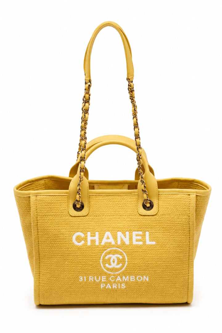 Yellow Canvas and Leather Small Deauville Shopper Tote