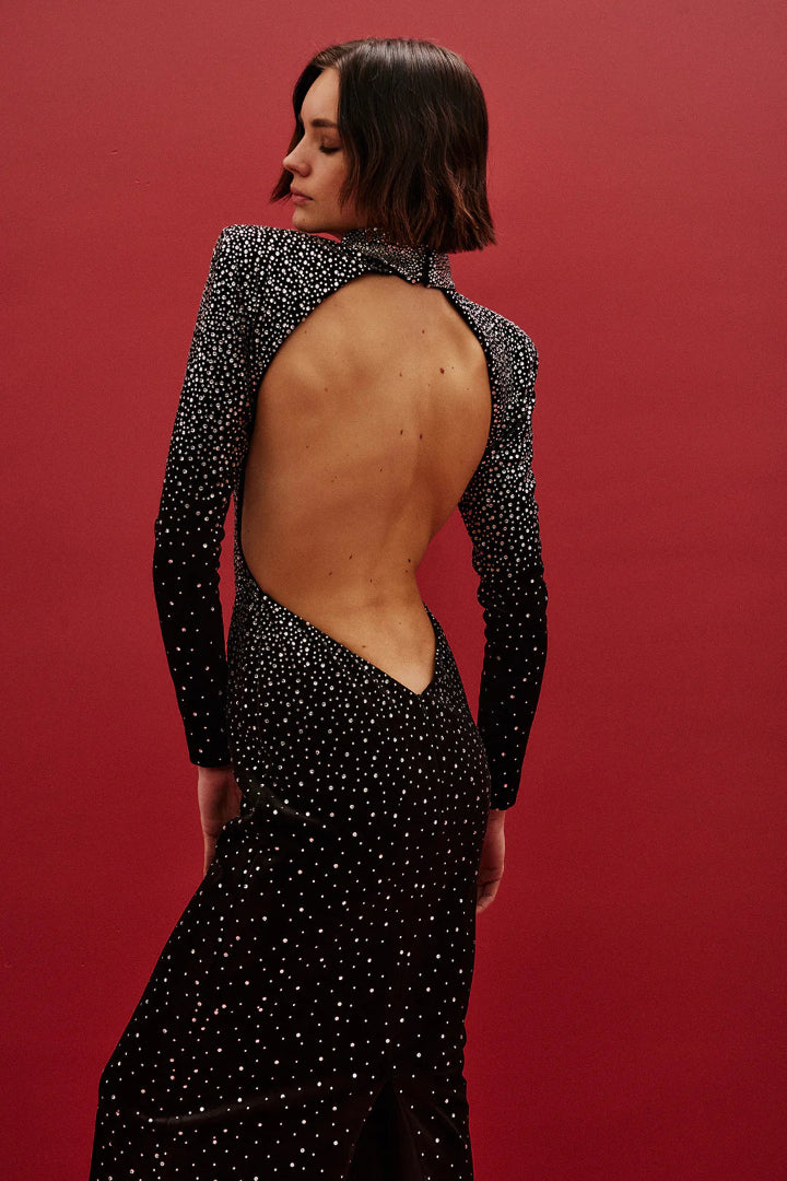 Zayla Crystal Backless Velvet Dress
