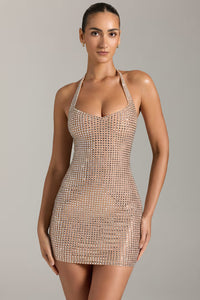 Amolika Embellished Halterneck Mini Dress in Honey