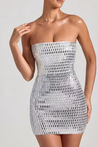 Aurora Embellished Bandeau Mini Dress in White