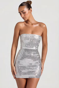Aurora Embellished Bandeau Mini Dress in White