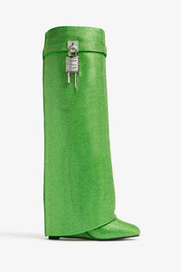 (New) Shark Lock Boots Wide Fit In Satin With Strass