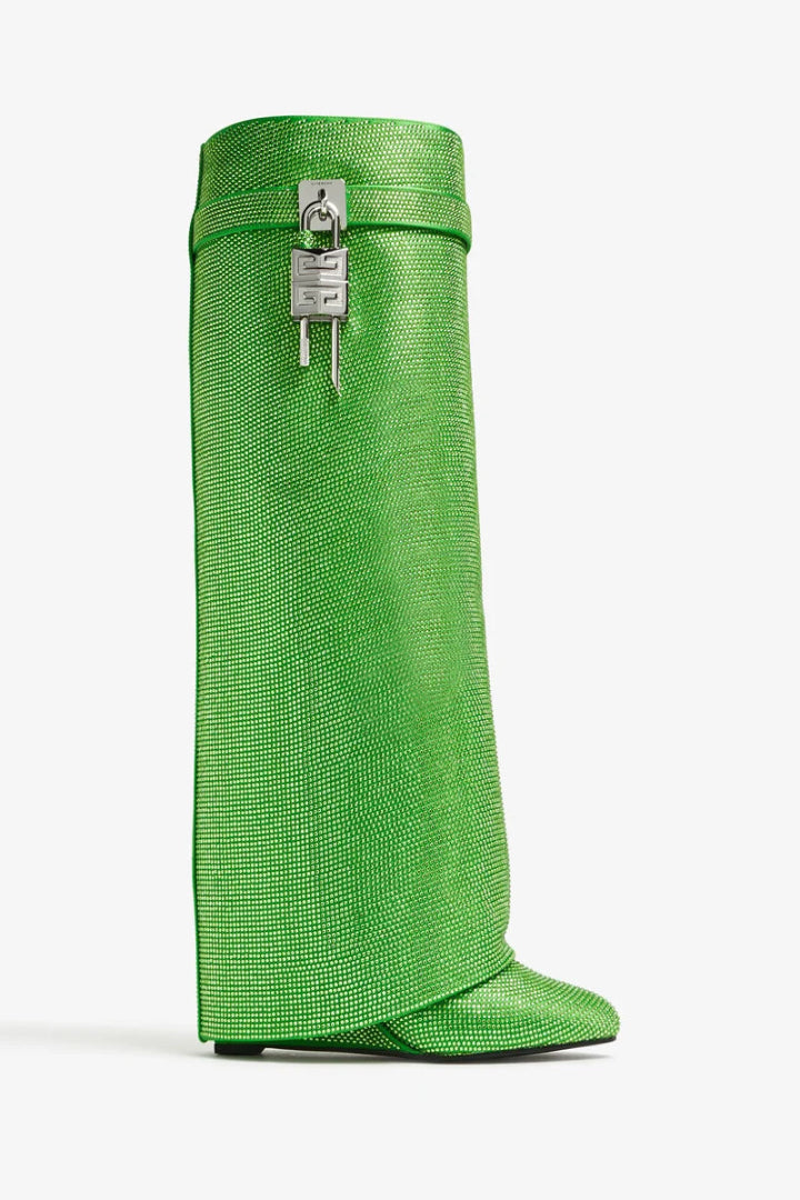 (New) Shark Lock Boots Wide Fit In Satin With Strass