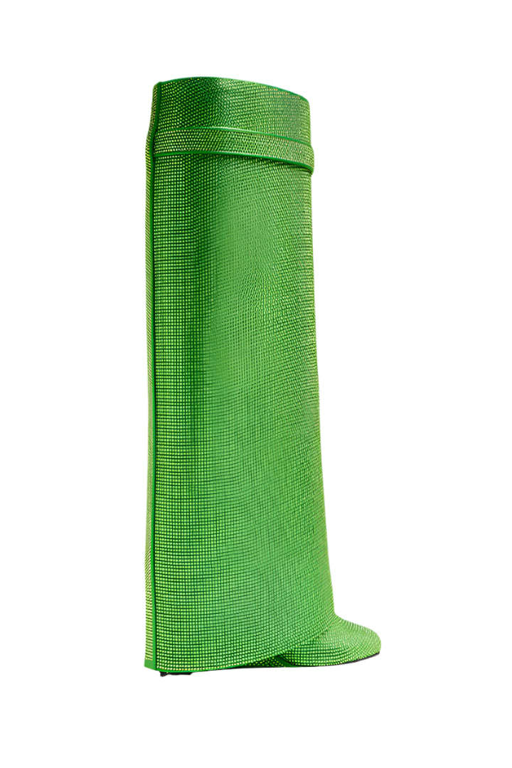 (New) Shark Lock Boots Wide Fit In Satin With Strass