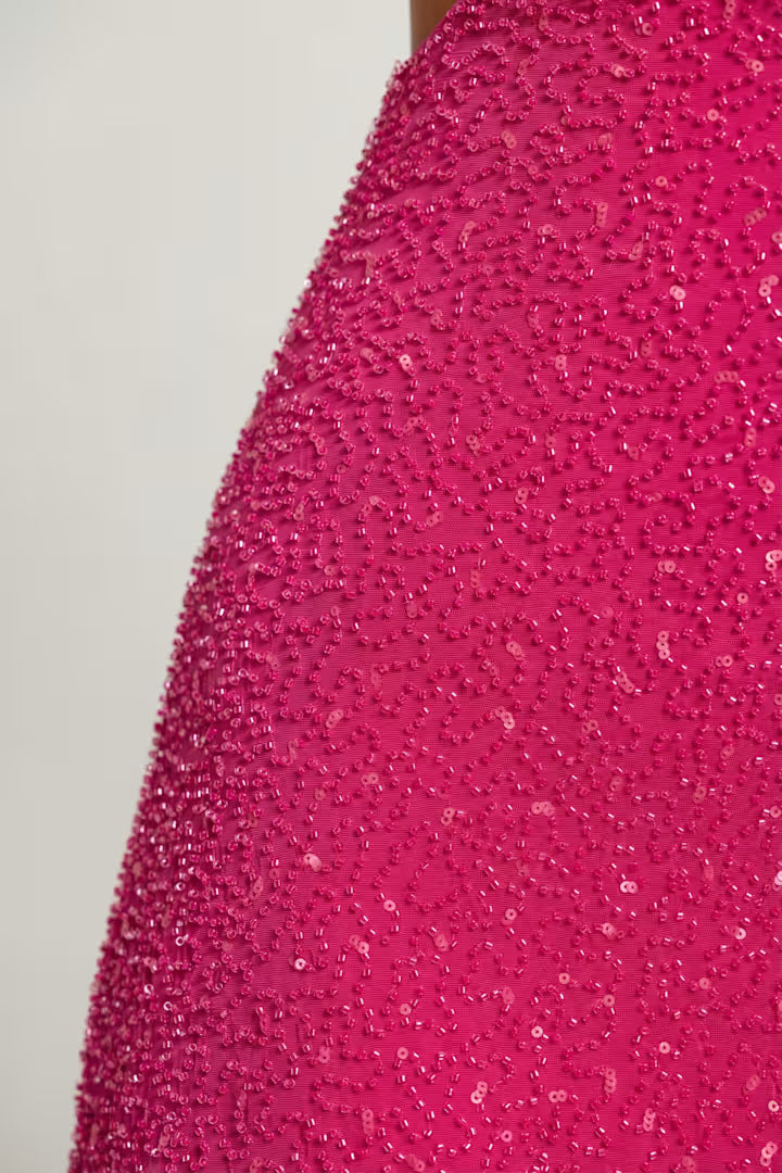 Emilion Embellished Cut Out Mini Dress in Fuschia