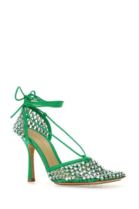(New) Bottega Veneta Grass Green Mesh Stretch Sandals